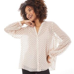 Ted Baker Sz 6 Blanka Cream Heart button Front Sheer Romantic Feminine Blouse